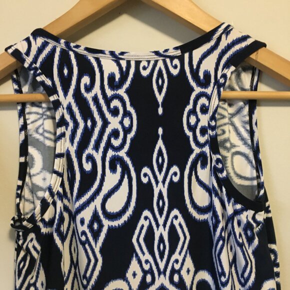 Tribal Print Navy Blue and White Stretchy Tank Top - Picture 6 of 11